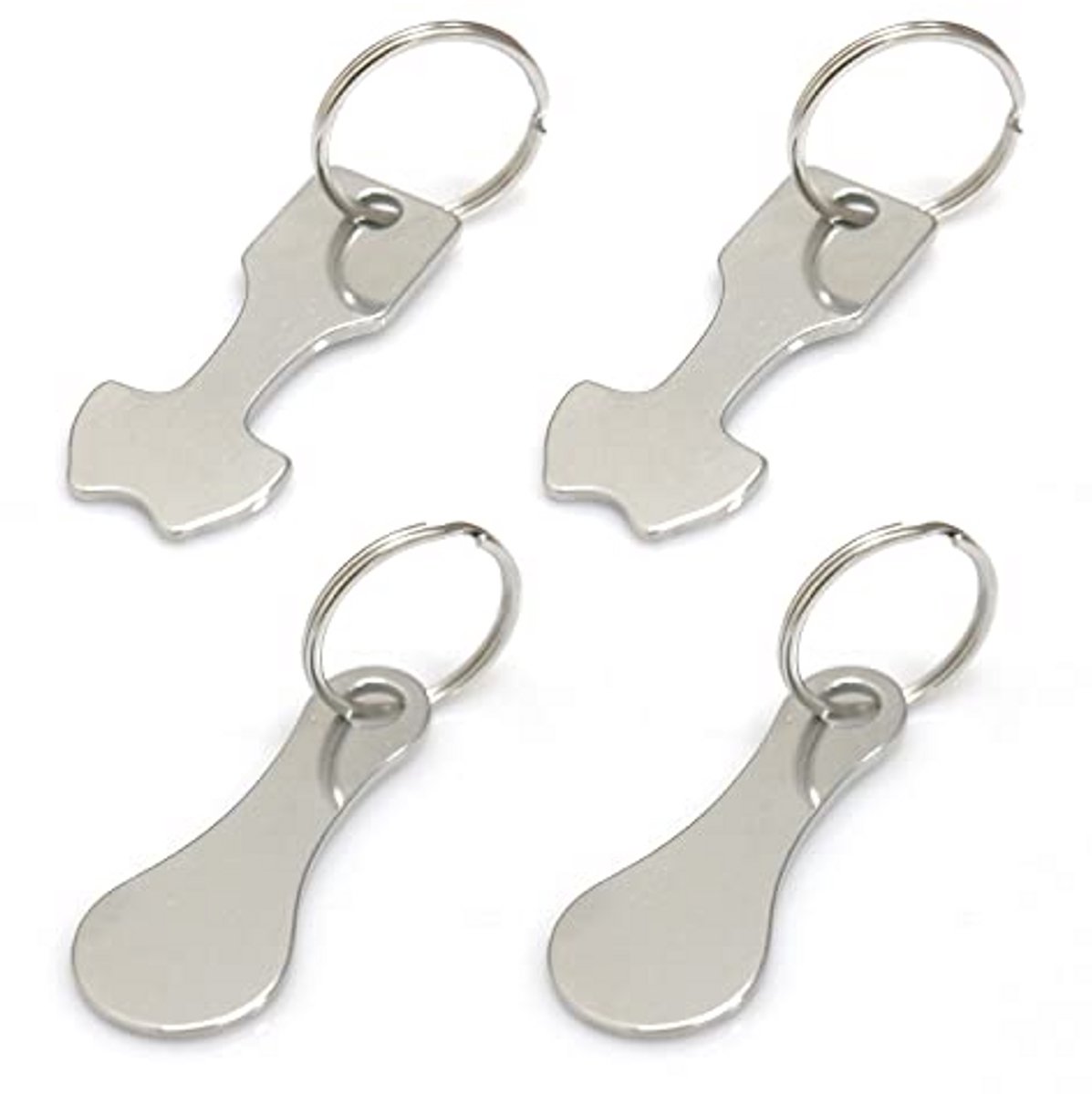 Set van 4 ronde roestvrijstalen sleutelhangers voor boodschappentrolleys