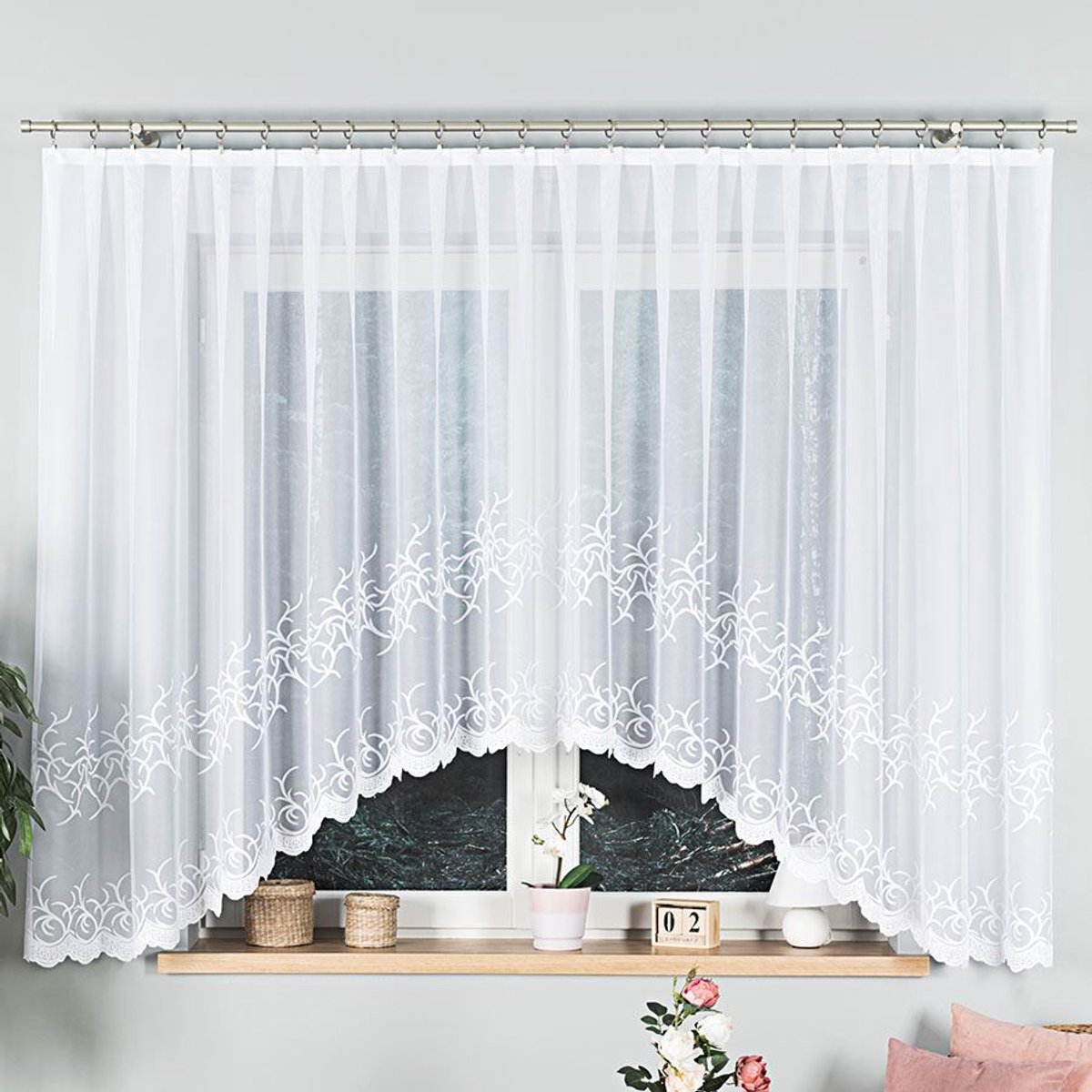 Markizeta Bakaro Serie - Kant en Klare Jacquard Gordijn - 420x160 cm - Subtiel Patroon - Eenvoudige Bevestiging Wit