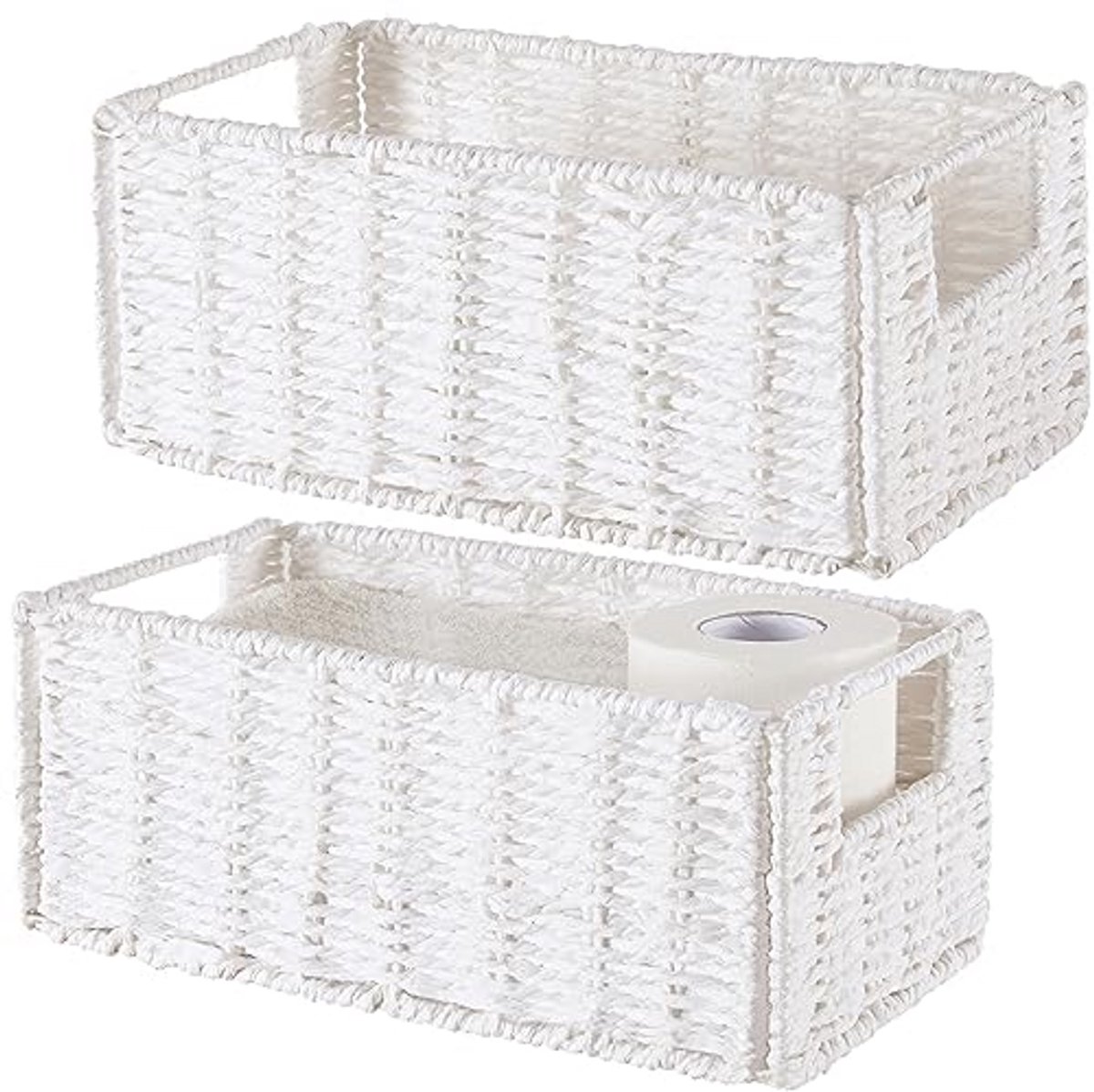 Set van 2 opbergmanden voor toiletpapier, opvouwbare rieten manden voor opslag