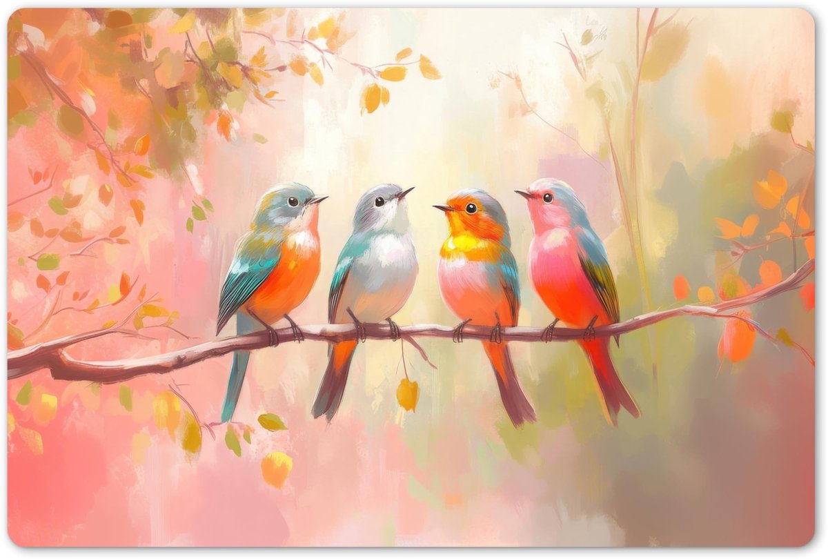 Unyqoos® Set van 6 kleurrijke en wasbare placemats met vogelmotief voor eettafel