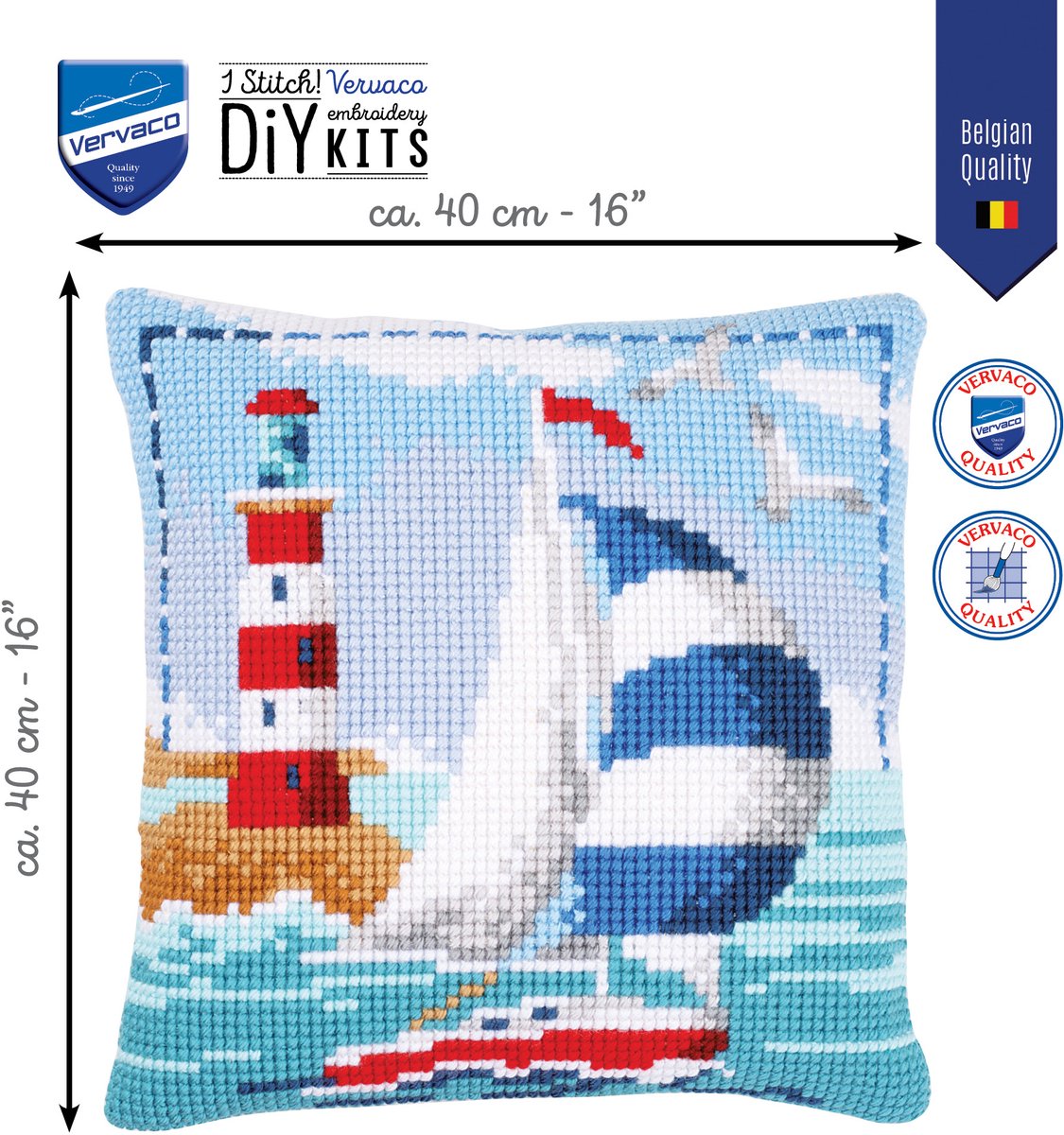Vervaco - Kruissteekkussen kit - Vuurtoren & zeilboot - PN-0021781 - Borduren - Borduurpakket - Borduurpakket volwassenen - Borduurpakket kind — afbeelding 3