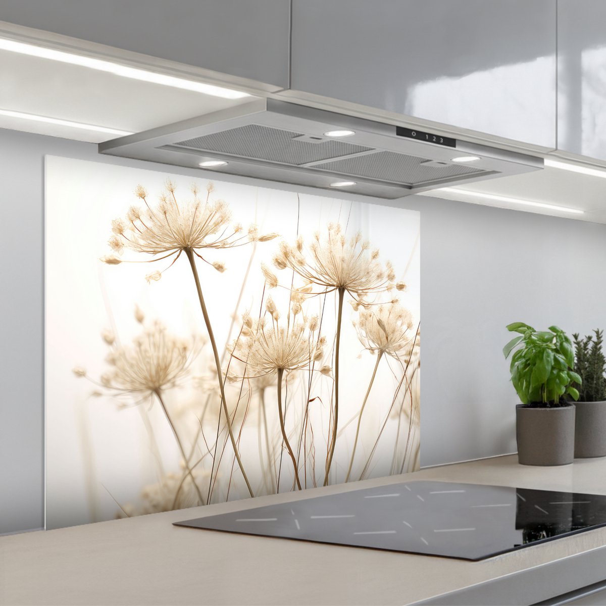 Spatscherm 80x60 cm - Zelfklevende achterwand Bloemen - Wit - Zonlicht - Keuken muurbeschermer - Spatwand fornuis