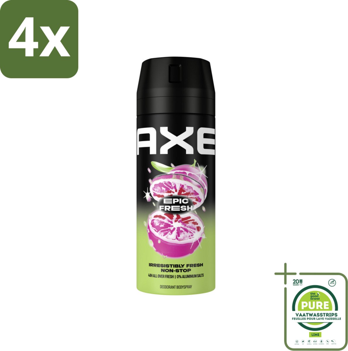 AXE - Deodorant Spray - Epic Fresh - Citrus & Mint - Ultra Fris - 150 ml - Voordeelverpakking - 4 stuks - AXE deodorant - Deodorant spray