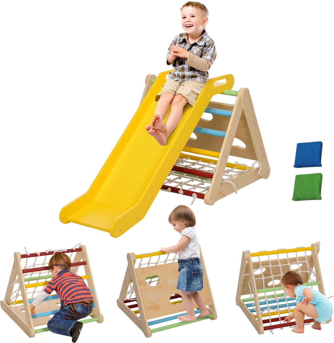 AIYAPLAY - Kinderklimrek - Meerlaags grenenhouten paneel - 119x63cm - Meerkleurig