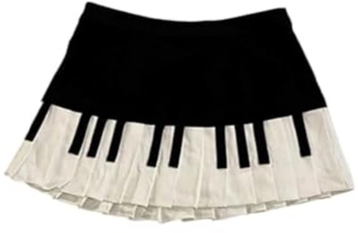 Kraftverdia Harajuki Piano Rok - Y2K Streetstyle Minirok met Pianotoets Print - Coquette Esthetiek Rock Kleding voor 2025 Zomer - Vrouwen Modieus A-lijn Ontwerp - Feest en Festival Outfit
