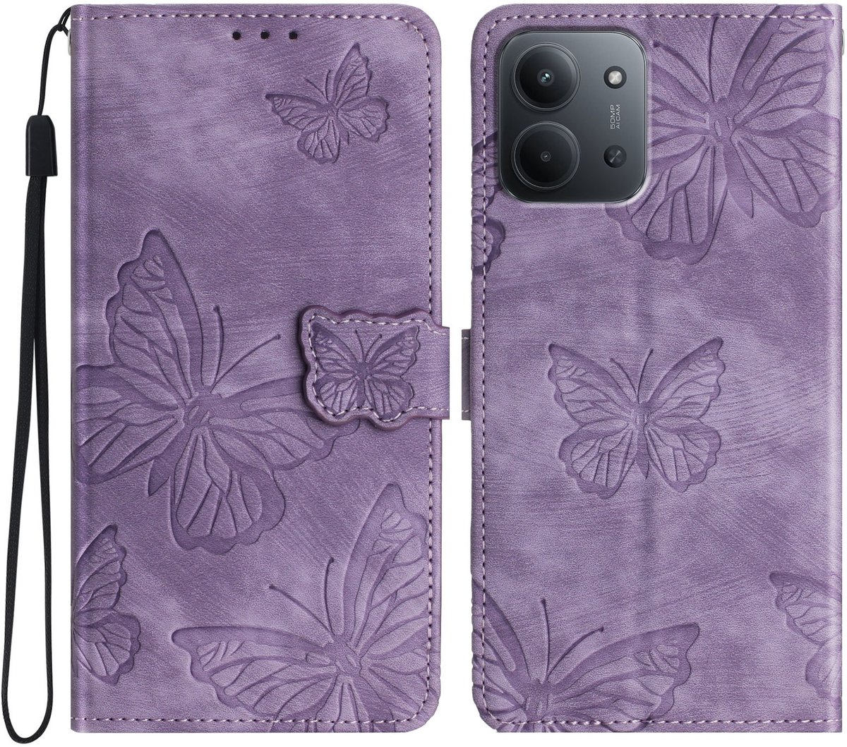 Coverup Hoesje - Geschikt voor Xiaomi Redmi 15C Hoesje - Coverup Vlinders Book Case - Paars