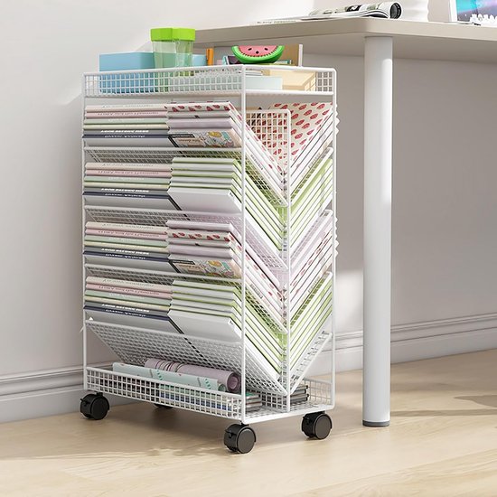 DOEWORKS Mobiele Boekenplank met Wielen Kleine Rollende Boekenkast Opbergtrolley Kunsttrolley 5-laags Slanke Boekenkast Verplaatsbare Boekenplank voor Woonkamer Slaapkamer Kantoor Bibliotheek, Groen