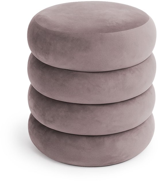 Pouf Velours Rembourré avec Rangement SNUGGO 42 cm / Pouf Rembourré / Pouf Rond / Chaise de Salon / Tabouret de Rangement Salon / Rose Atténué