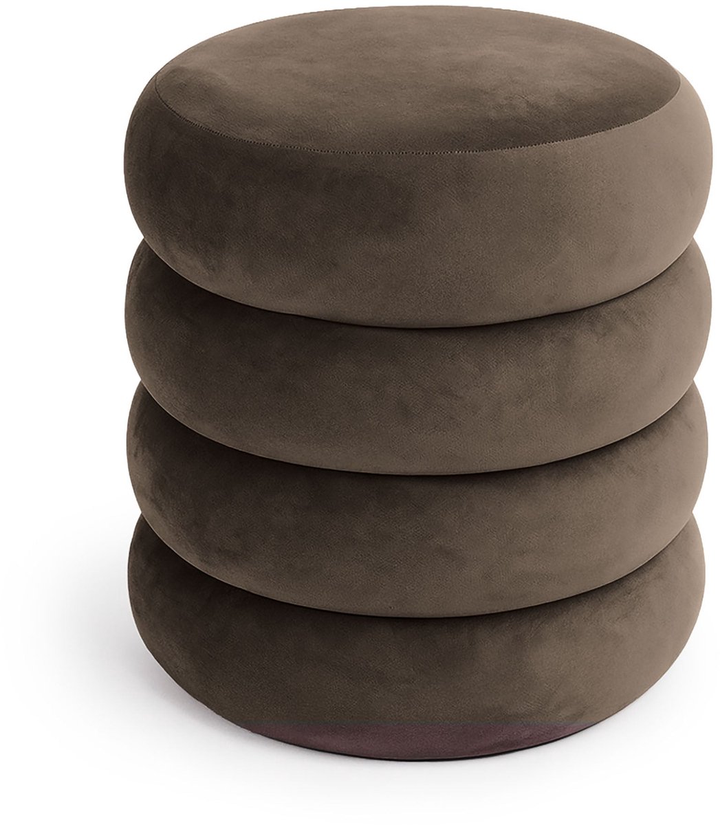 Gestoffeerde Fluwelen Poef met Opbergruimte SNUGGO 42 cm / Gestoffeerde Poef / Ronde Poef / Woonkamerstoel / Opbergkruk Wonen / Bruin