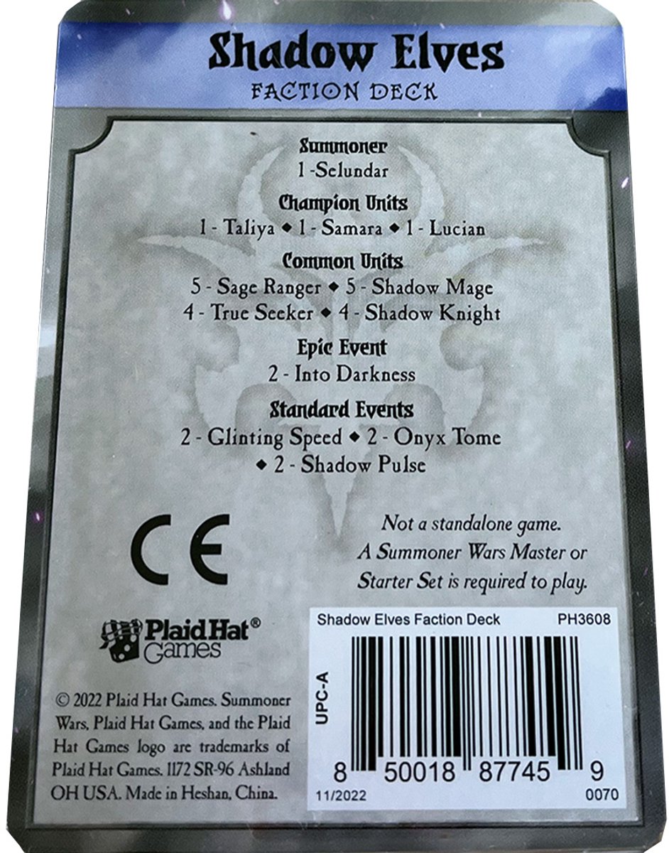 Summoner Wars: Shadow Elves - Faction Deck - Uitbreiding - Kaartspel - Engelstalig - Plaid Hat Games