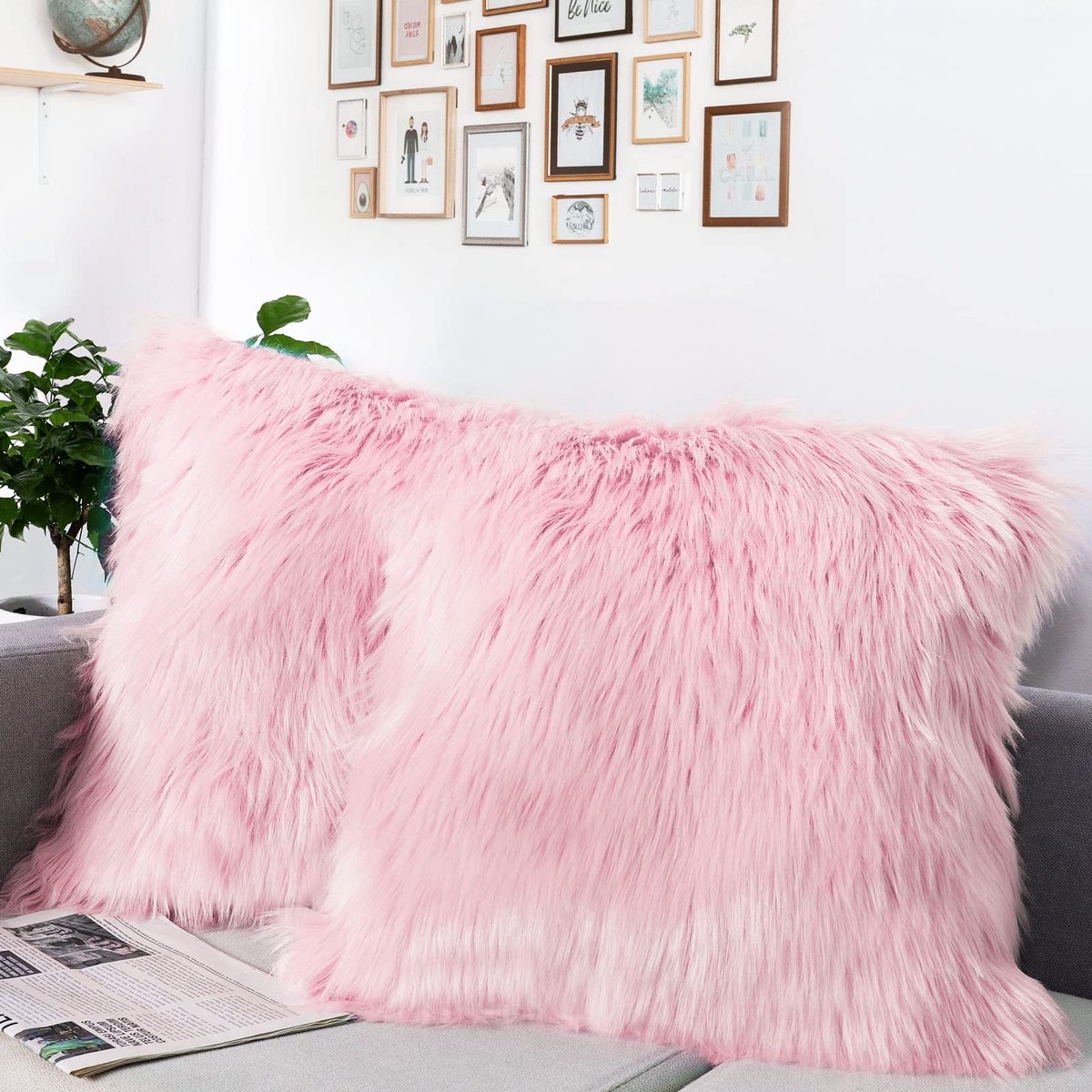 IMPERATORIS® Kussenhoes/Kussensloop Pluche voor Woonkamer Kussen 45 x 45 cm - Fluffy Sierkussen- Cushion Cover set van 2 Roze