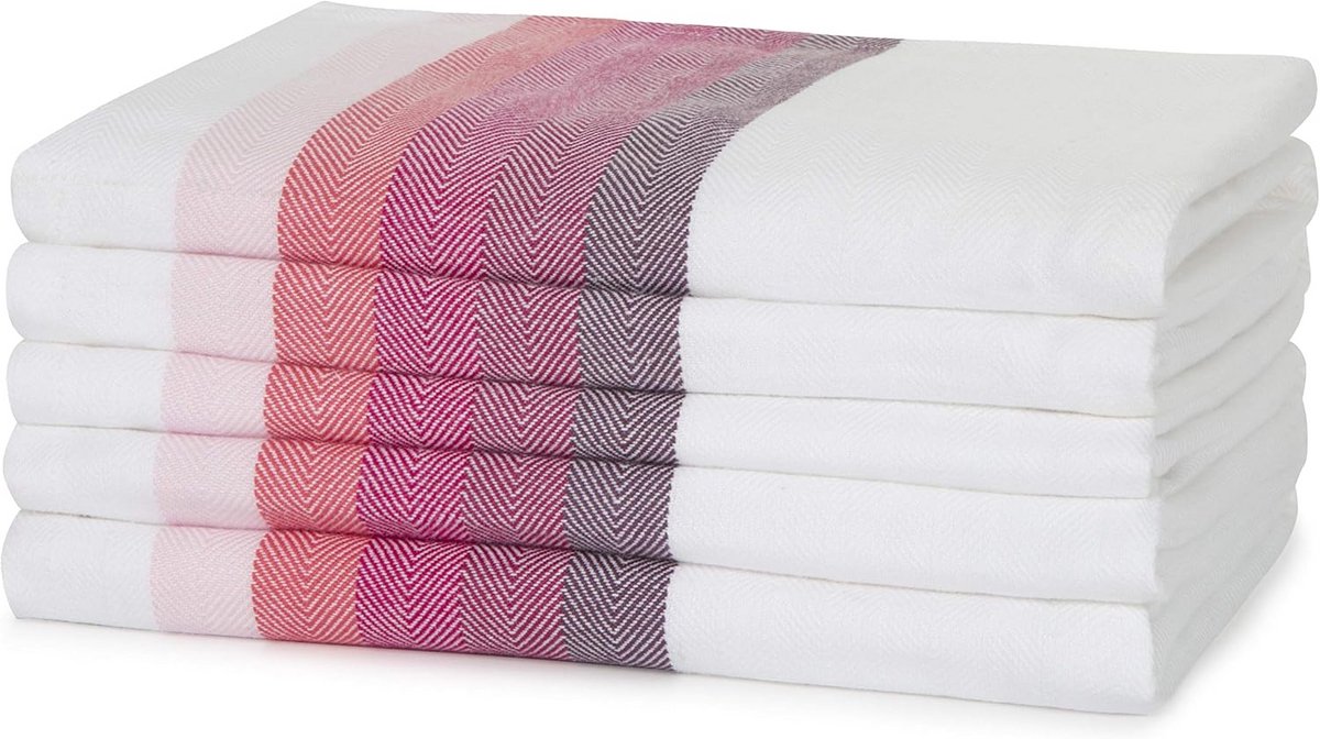 50 x 70 cm 100% katoenen theedoeken set - absorberend - visgraatpatroon - rood en roze tinten