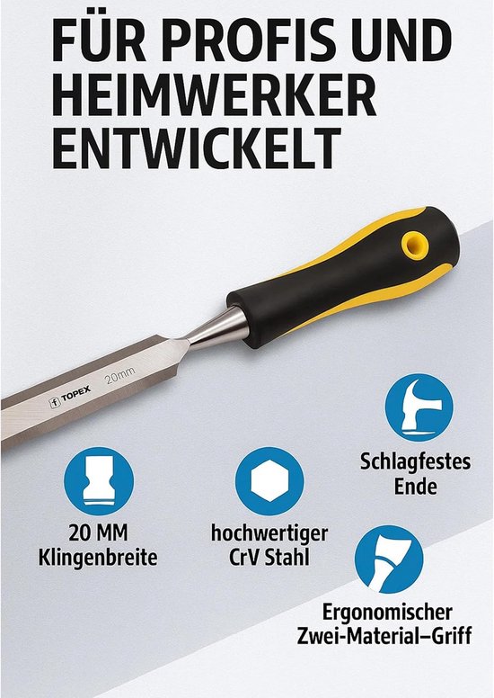 Houtbeitel 20mm CV-staal Bi-materiaal Handvat - Houtbewerking van Merkloos	 — afbeelding 3