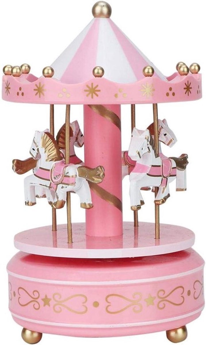 Musical Carousel Horse Music Box with Figures for Gift Christmas Wedding Birthday Home Decoration (Pink)