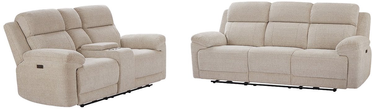 Vente-unique Elektrische relax-driezitsbank en -tweezitsbank van beige gechineerde stof KELUNO