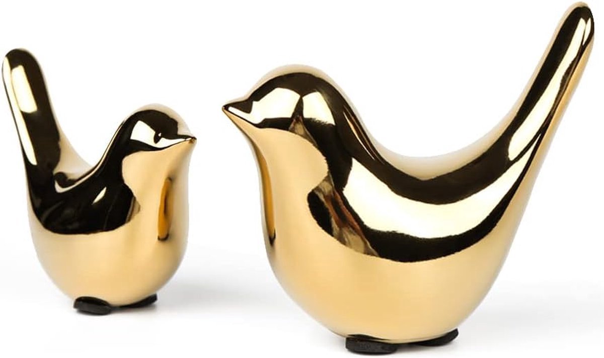 Stunq® Set van 2 Gouden Vogels Keramische Decoratie Beeldjes
