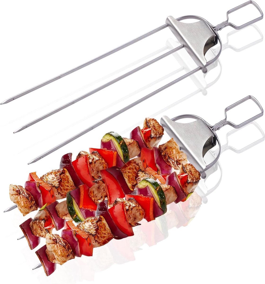 Stunq® Roestvrijstalen Barbecue Spiezen Set van 2 met Handige Schuiffunctie voor Perfect Grillen van Vlees en Groenten