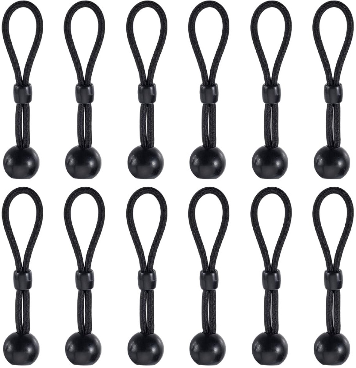 12 stuks Bungee Balls, zwarte bungee-koorden met bungee-koorden, zonwerende banden voor rolgordijnen, kampeertenten, vrachthuisorganisatie, 10 cm