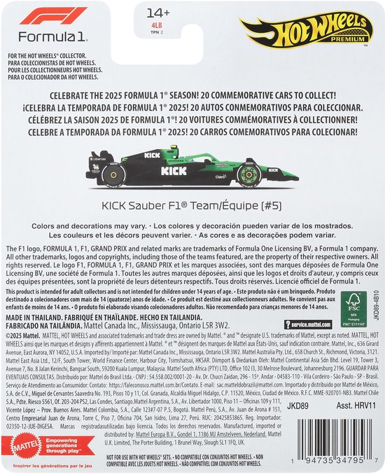 Hot Wheels Premium Formula 1 Sauber Team - Gabriel Bortoleto van Hot Wheels — afbeelding 4