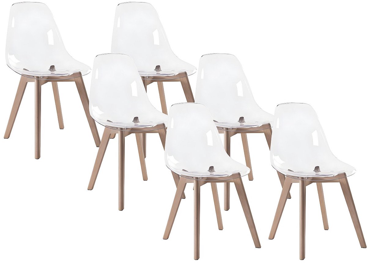 Vente-unique Set van 6 stoelen AUDRA - Polycarbonaat en beuk - Transparant