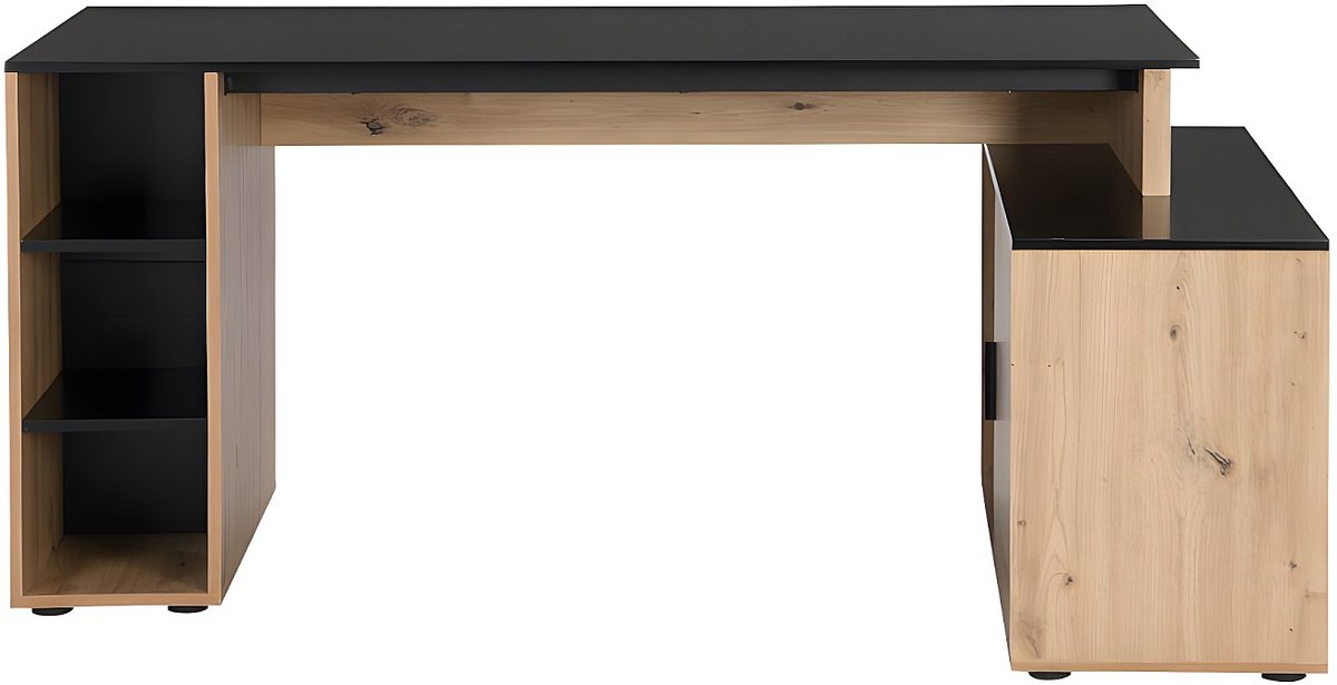 Vente-unique Hoekbureau met opbergruimte - MDF - Naturel en zwart - ROMIARA L 174 cm x H 76 cm x D 120 cm