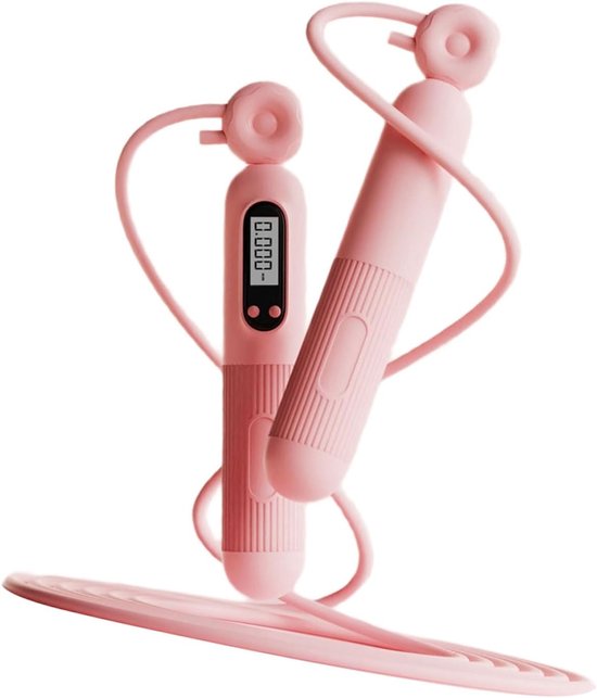 Springtouw met antislip handvat en teller, verstelbare lengte, elektronische telling, geschikt voor jongens, meisjes en kinderen (roze).