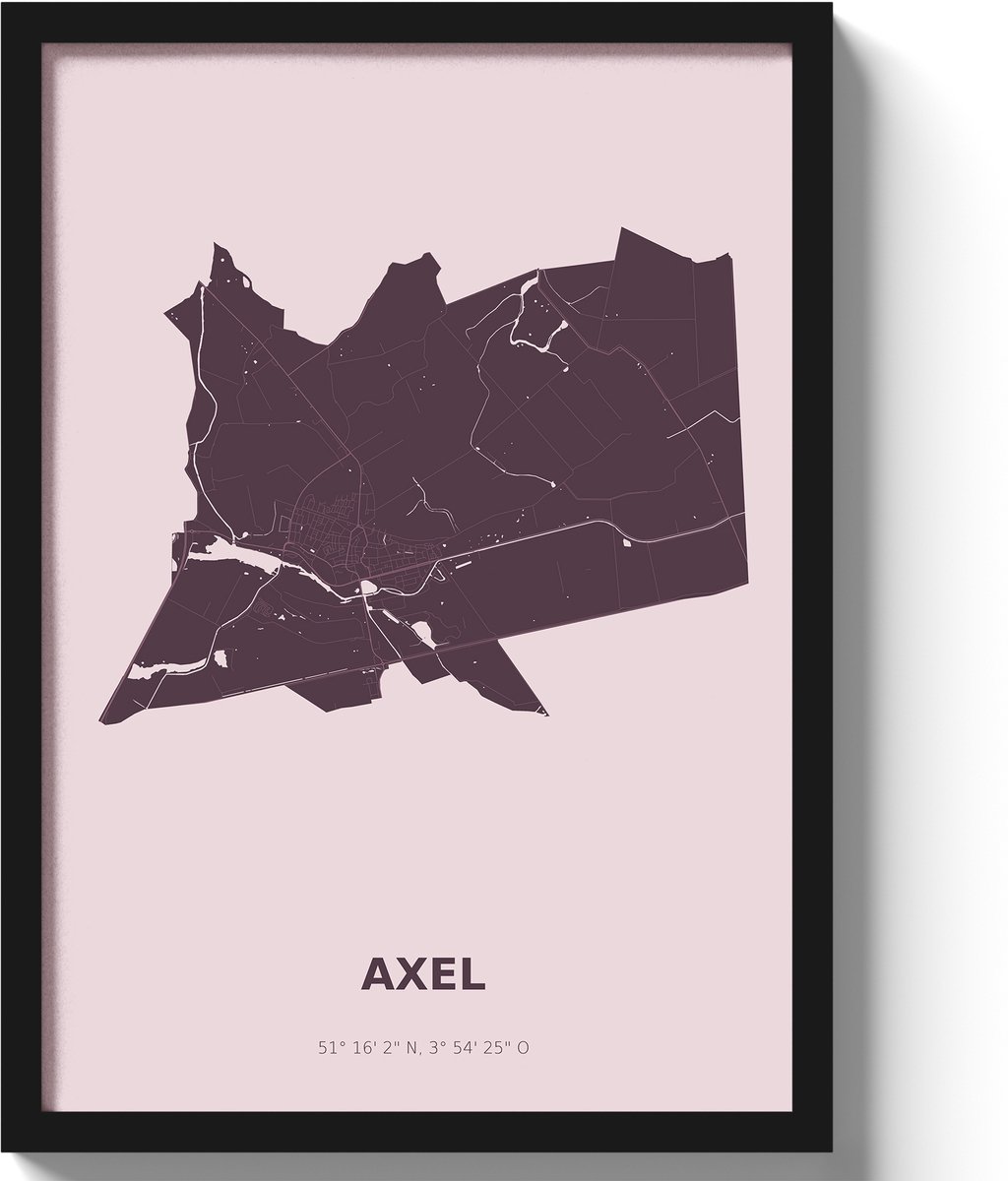 Poster Axel A2 - 42 x 59,4 cm - Paars Inclusief lijst (Zwart MDF)
