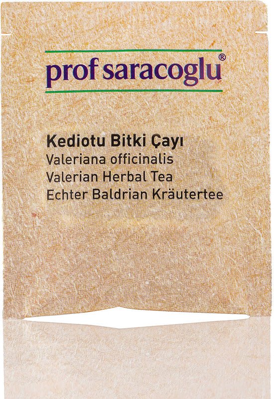 Prof Saracoglu Kediotu thee zakje met plantenillustratie.