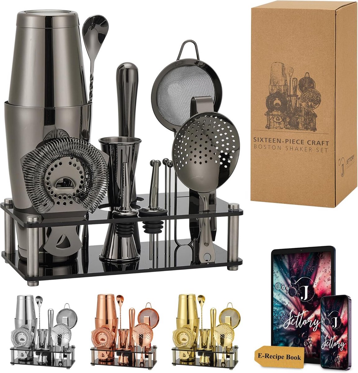 Complete Cocktail Shaker Set 16-delig - Roestvrijstaal Barset Inclusief Accessoires