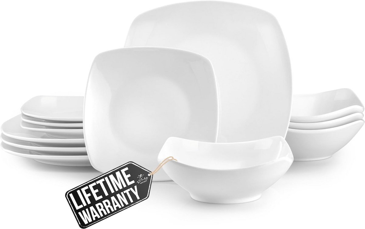 18-delige Porseleinen Servies Set voor 6 Personen - Vaatwasser, Oven en Magnetron Bestendig - Chip- en Krastbestendige Borden en Schalen