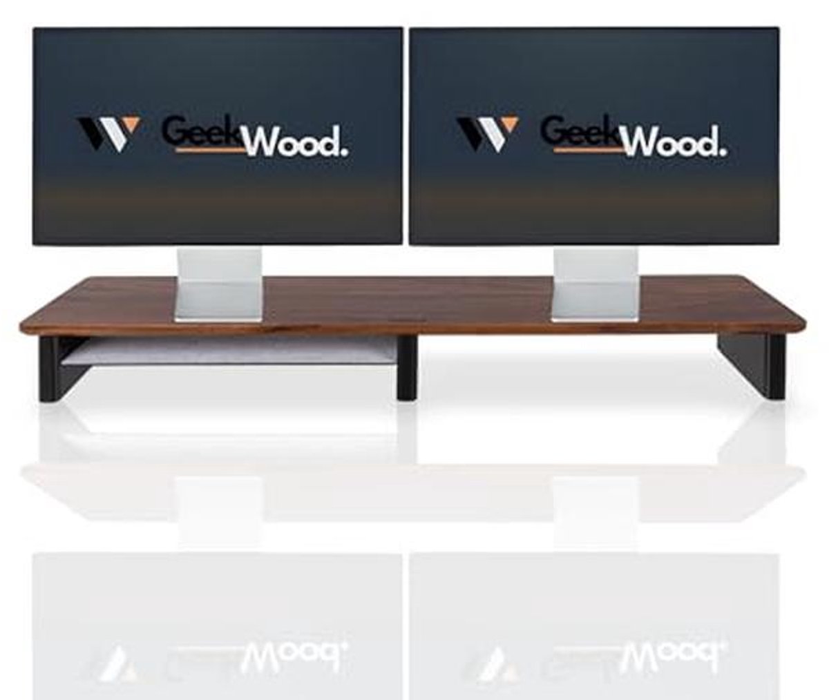 Houten Monitorstandaard - Dubbele Monitor Riser en Bureau Organizer