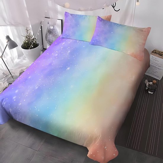 Driedelige Regenboog Beddengoedset voor Kinderen – Soft & Cozy Dekbedovertrek en Kussenslopen 200x200 cm