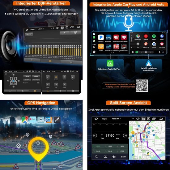 8 Core 4GB 64GB Android 13 Car Radio for FIAT Doblo 2010-2015/Opel Combo 2011-2018 Radio Wireless Apple CarPlay Android Car Bluetooth 9 Bildschrim Car Radio mit Navi Rückfahrkamera