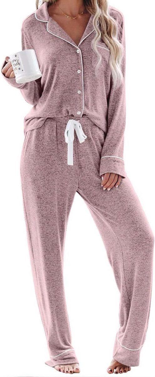 Lange pyjama sets voor dames met knoopsluiting - Comfortabele nachtkleding en huispak