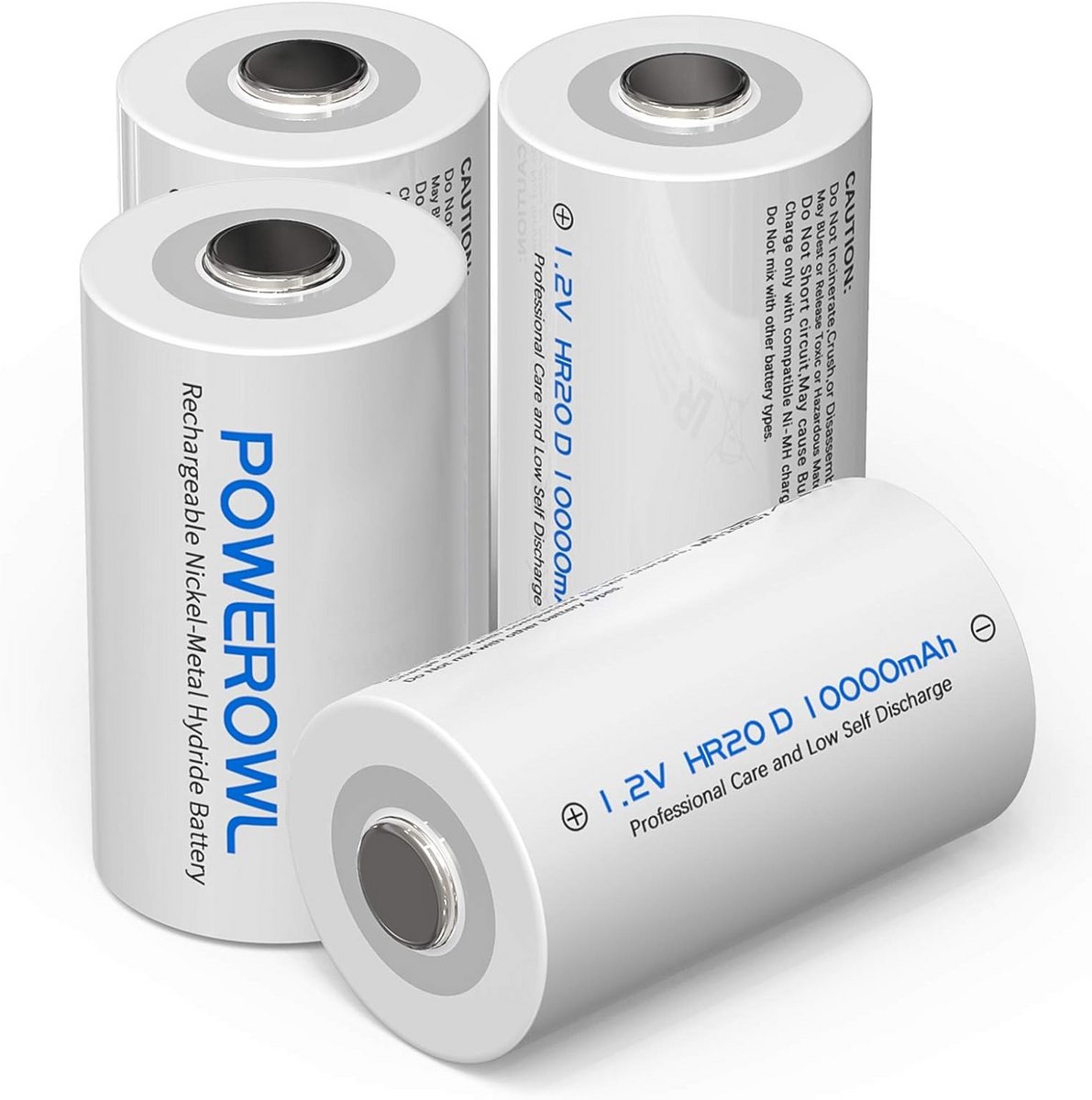 Set van 4 Oplaadbare D Batterijen 10000mAh 1.2V Ni-MH (Type D) - 1200 Herlaadbare Cycli