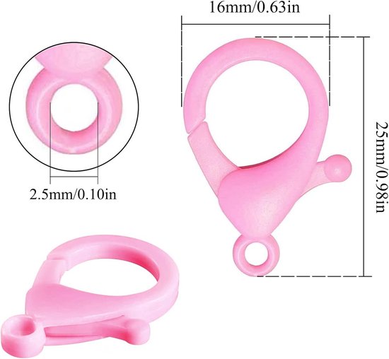 100 Stuks Kunststof Karabijnsluitingen – Meerkleurig, 25 Mm, Voor Sieraden En DIY-projecten