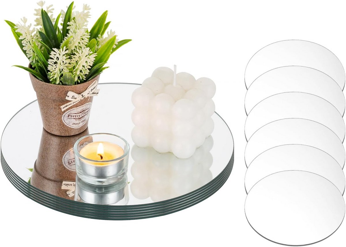 Set van 12 Ronde Spiegel Schalen voor Kaarsen en Decoratie | 20 cm Diameter