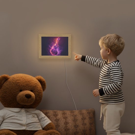 Nachtlampje 20x15 cm - Kinder lampje - Gitaar - Muziek - Rook - Paars - Tafellamp kinderkamer - Slaapkamer lamp - Bedlamp kinderen - Kinderlampje stopcontact - Wandlamp babykamer - Nachtlampjes van Merkloos — afbeelding 5