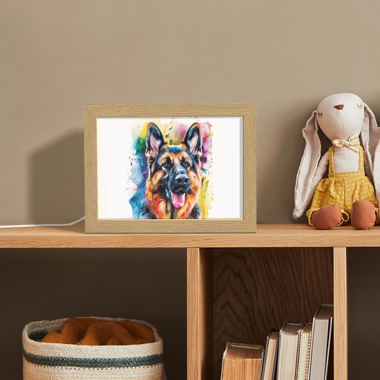 Nachtlampje 20x15 cm - Kinder lampje - Hond - Verf - Dieren - Kleurrijk - Duitse Herder - Tafellamp kinderkamer - Slaapkamer lamp - Bedlamp kinderen - Kinderlampje stopcontact - Wandlamp babykamer - Nachtlampjes van Merkloos — afbeelding 3