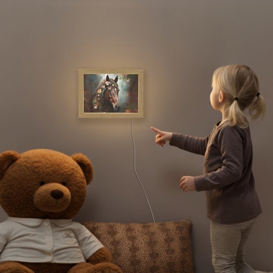 Nachtlampje 20x15 cm - Kinder lampje - Paard - Natuur - Bloemen - Dieren - Bos - Tafellamp kinderkamer - Slaapkamer lamp - Bedlamp kinderen - Kinderlampje stopcontact - Wandlamp babykamer - Nachtlampjes van Merkloos — afbeelding 5