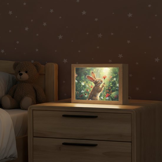 Nachtlampje 20x15 cm - Kinder lampje - Konijn - Dieren - Bloemen - Natuur - Tafellamp kinderkamer - Slaapkamer lamp - Bedlamp kinderen - Kinderlampje stopcontact - Wandlamp babykamer - Nachtlampjes van Merkloos — afbeelding 2