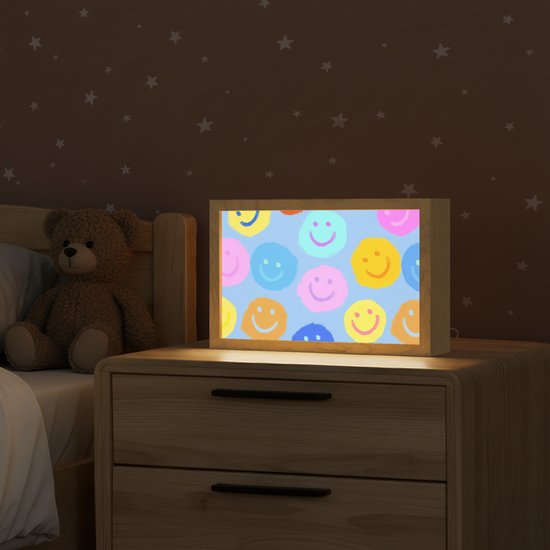 Nachtlampje 30x20 cm - Kinder lampje - Smileys - Kleurrijk - Grappig - Tafellamp kinderkamer - Slaapkamer lamp - Bedlamp kinderen - Kinderlampje stopcontact - Wandlamp babykamer - Nachtlampjes van CKvuldig — afbeelding 2