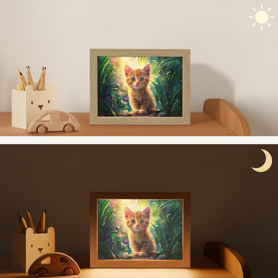 Nachtlampje 20x15 cm - Kinder lampje - Kat - Huisdier - Natuur - Tafellamp kinderkamer - Slaapkamer lamp - Bedlamp kinderen - Kinderlampje stopcontact - Wandlamp babykamer - Nachtlampjes van Merkloos — afbeelding 4