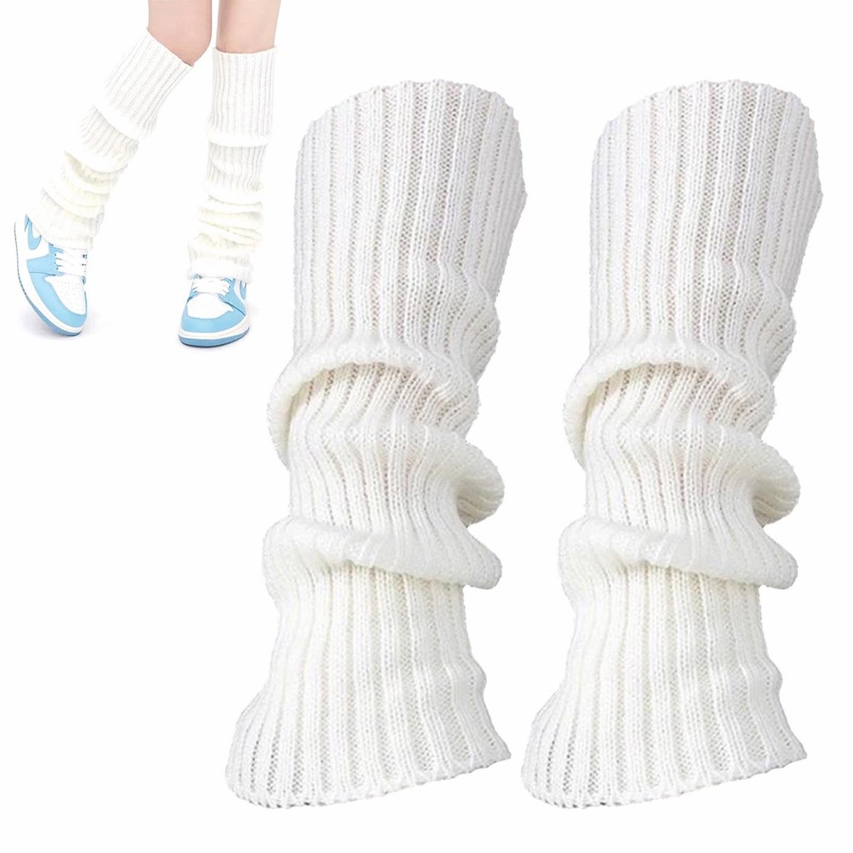 TuseRxln Leg Warmers - Dames Beenwarmers - Zacht Acrylmateriaal En Elastische Pasvorm - 1 Paar - Voor Volwassenen En Kinderen WIT
