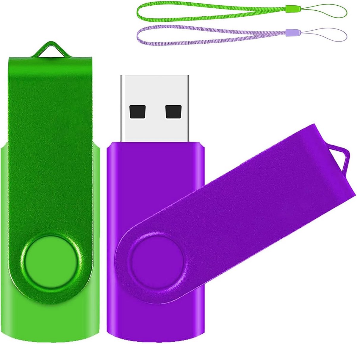 Set van 2 USB 2.0 Sticks 2 GB Kleurverloop Metaal met Polsband - Groen/Paars