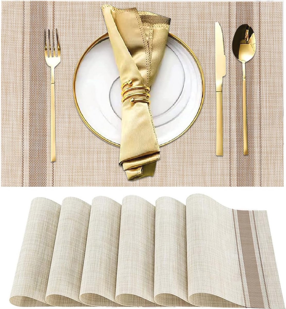 Set van 6 hittebestendige en vlekbestendige placemats voor elegante dineren