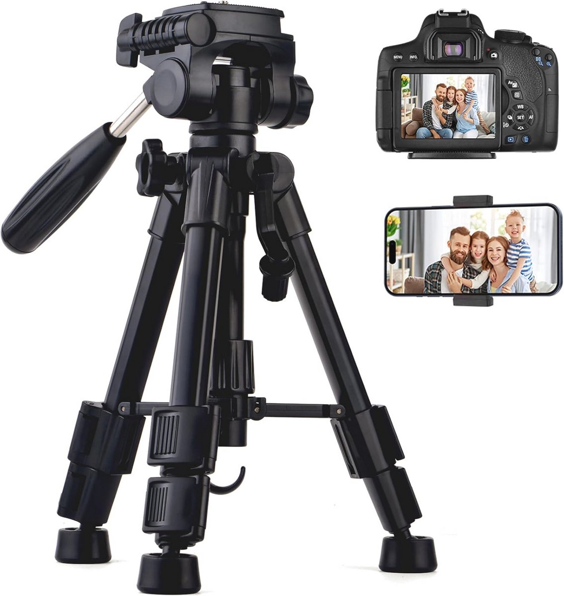 Lichtgewicht Mini Bureaustatief 62 cm - Draagbaar Aluminium Statief met 3-Weg Draaibare Pankop voor DSLR-camera's en Smartphones