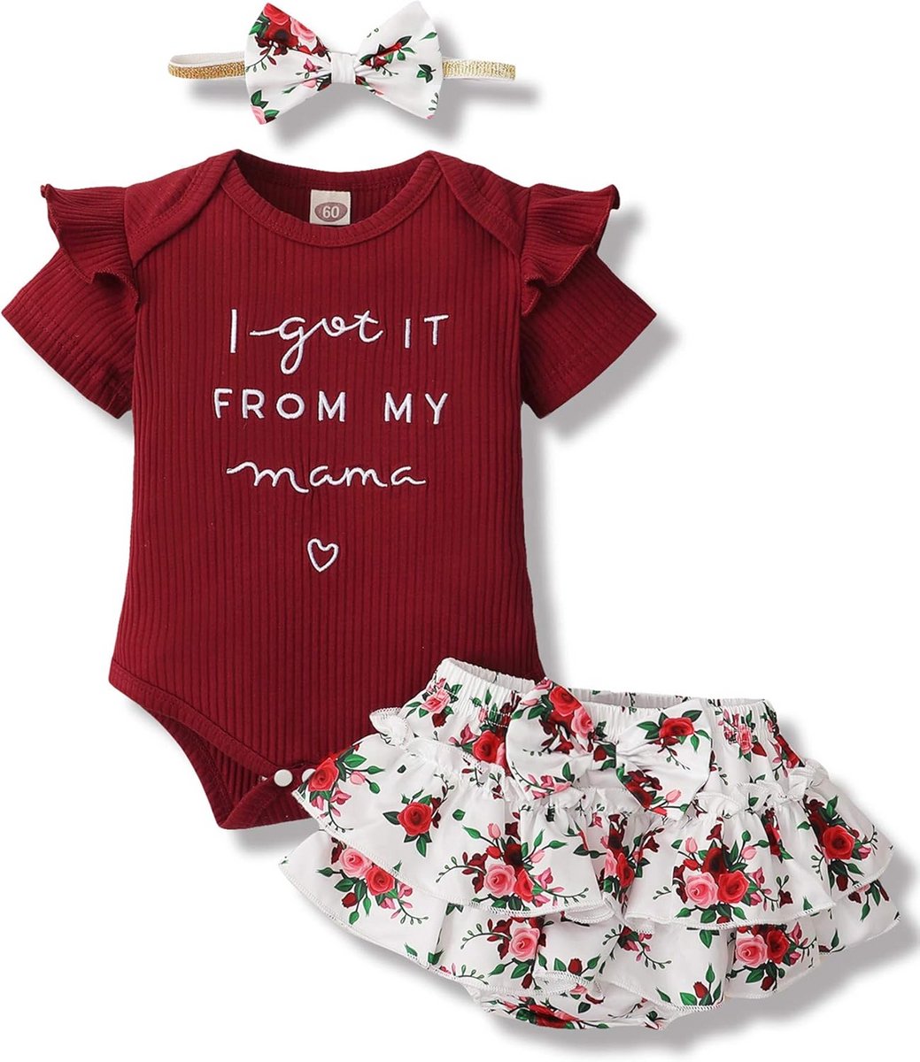 Schattige Newborn Baby Meisjes Jurk Set met Bloemenprint - 3-delig Rompertje