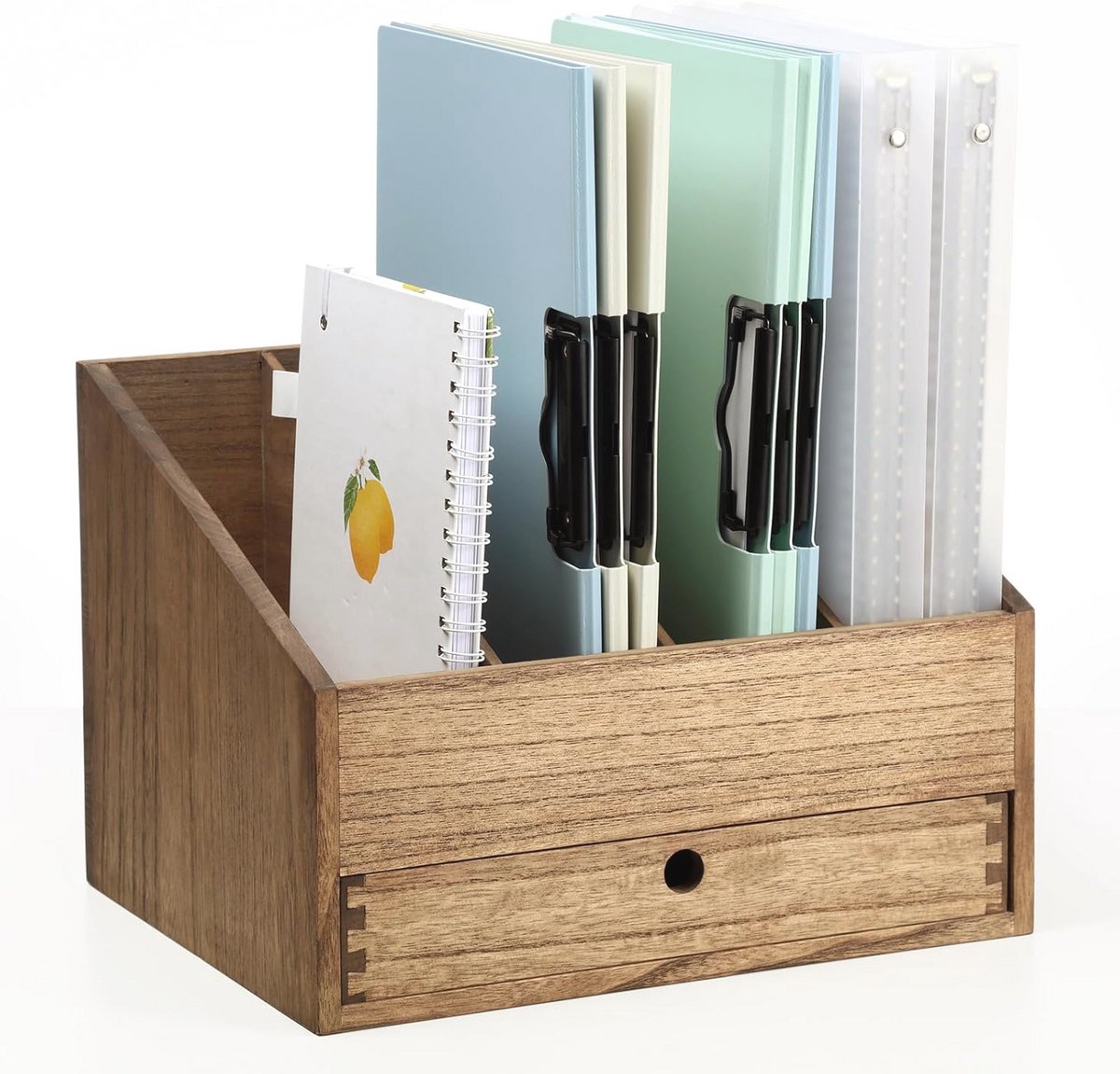 Houten bureau-organizer met 4 vakken en lade voor kantoor en thuis