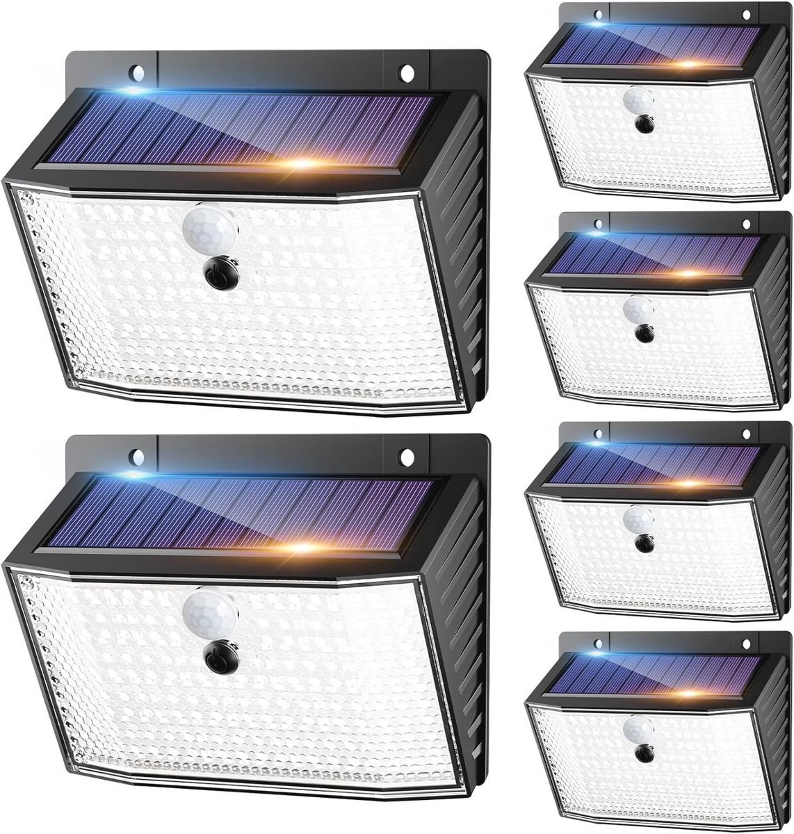 Zonnelampen voor Buiten met Bewegingsmelder - 6 Stuks - IP65 Waterdicht - 3 Modi - Superheldere Wandlamp op Zonne-energie voor Tuin en Garage